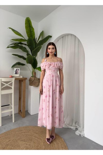 conconmoda Olga Çiçek Desenli Tasarım Şifon Uzun Elbise Kod 00600 F4