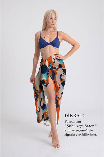 DESENİX Unusual Nature Print Pareo - 100X145 cm - Silky Chiffon & Luxurious Satin Fabric Option - Beach Dress