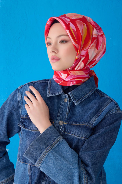 Belli Шарф з чистого шовку 4107D02 (Sura İpek) 90 x 90, цегляно-рожевий