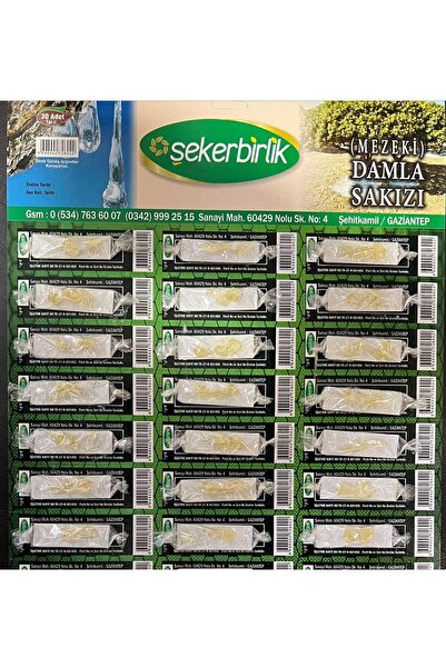 Hacıoğlu baharat Hatay Yöresel Damla Mezeki Sakızı Kartela 1 gr X 21 Adet Paket