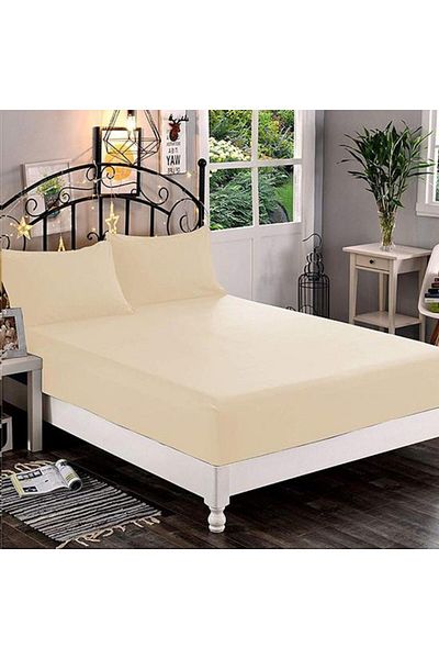 Kotonia Home Hotel Elastic Bed Cover, 100% Cotton, Damask Delux Satin, Vanilla, 160×200 35 Cm