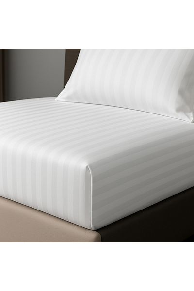 MamCrazy Satin Stripe 100% Cotton Satin Single Striped Fitted Sheet Set with Pillow 120X200+30
