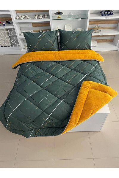 Sudemhome King Size Double Sided Luxury Welsoft Quilt Fluffy Soft Fleece Quilt Pillowcase Reflection Mustard