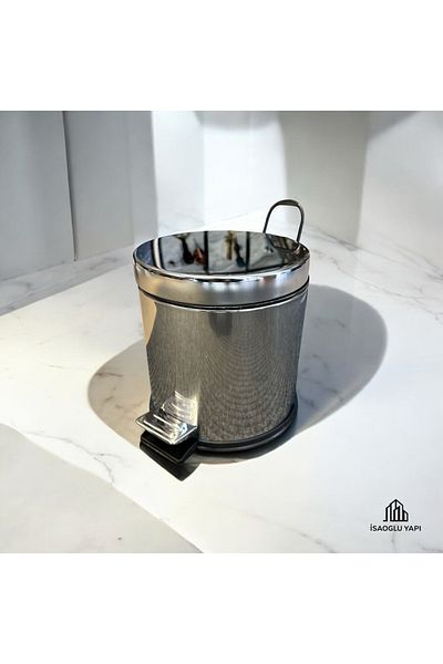 İSAOĞLU YAPI Bathroom Dustbin Toilet Bowl Brush Set Stainless Material Bucket and Brush with Lid
