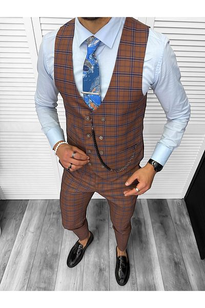 dehaine Men's suit, pants plus vest, brown, 13152