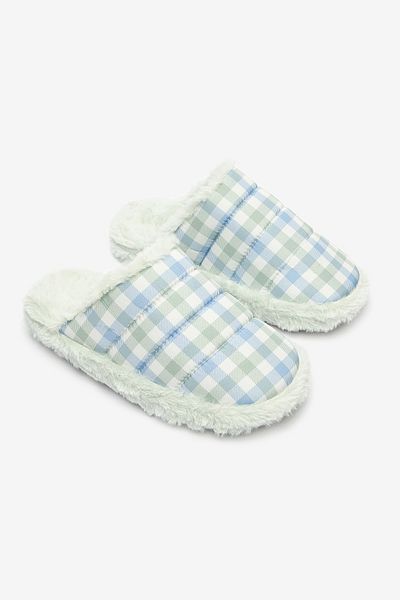 Penti Πράσινες παντόφλες Gingham ανοιχτό γκρι