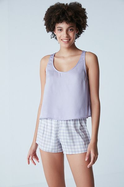 Penti Lilac Gingham Satin Crop Singlet