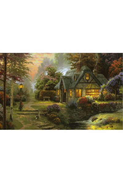 ve Canvas Painting, Ideal Cabin 12, Landscape, Mountain, Forest, Lake, 80 x 50 cm, Multicolor
