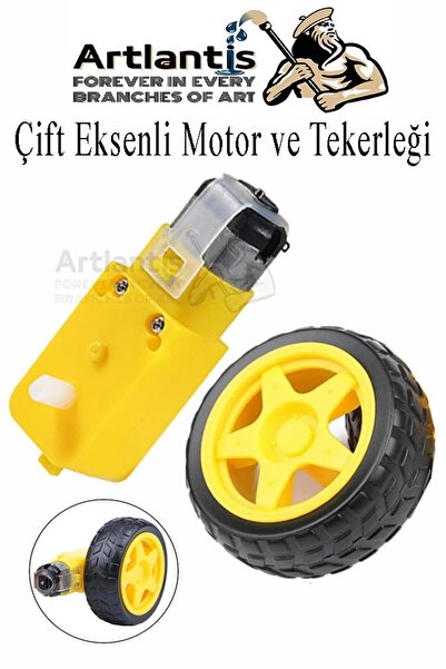 Artlantis Çift Eksenli Motor ve Tekerleği 1 Paket Sarı Dc Motor Arduino Robot...