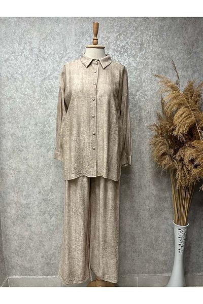 Beray 25Y70065 Suit Tunic Trousers Button Front Beige