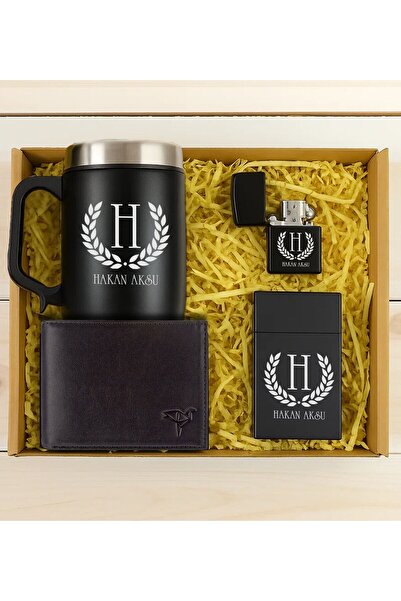 Bk Gift Kişiye Özel İsimli Garbalia Jackson Hakiki Deri Cüzdan & Termos Mug &...