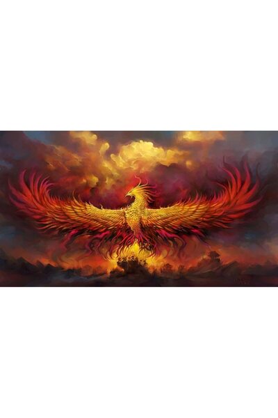 ve Tablou Canvas, Pasarea Phoenix, Flacari, 80 x 50 cm, Rama lemn, Multicolor