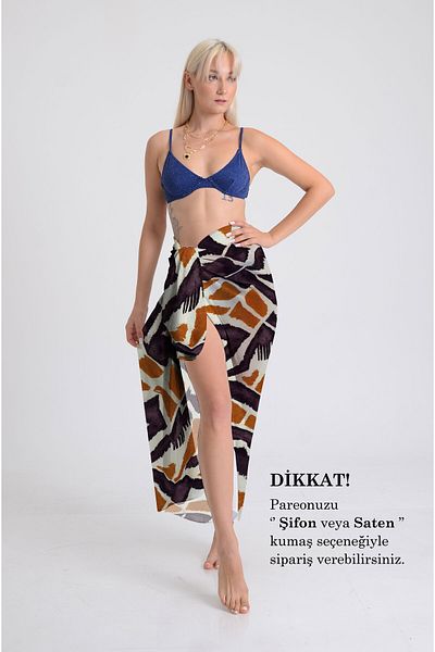 DESENİX Ethnic Geometric Patterned Pareo - 100X145 cm - Silky Chiffon & Luxury Satin Fabric Option- Beach Dress