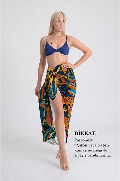 DESENİX Colorful Tropical Patterned Pareo - 100X145 cm - Silky Chiffon & Luxury Satin Fabric Option- Beach Dress