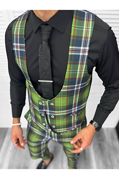 dehaine Men's suit, pants plus vest, green, B4100