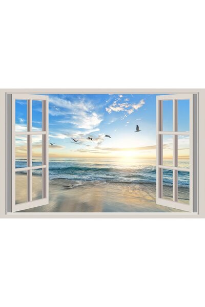 ve Tablou Canvas, Peisaj, Mare, Plaja, Pescarusi, valuri Fereastra, 90 x 60 c...