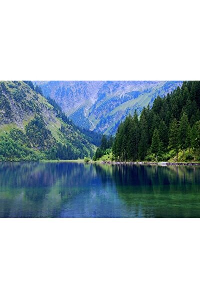 ve Tablou Canvas, Lac de munte, Padure, Vara, 80 x 50 cm, Rama lemn, Multicolor