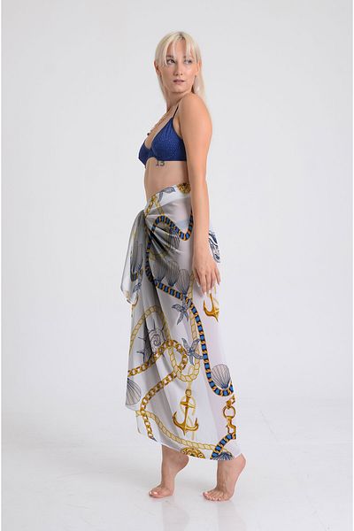 DESENİX Sailor Chains Patterned Pareo - 100X145 Cm- Silky Chiffon & Luxury Satin Fabric Option- Beach Dress