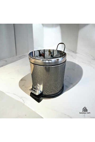 İSAOĞLU YAPI Bathroom Trash Can Chrome Pedal Bucket Stainless Steel Modern Design