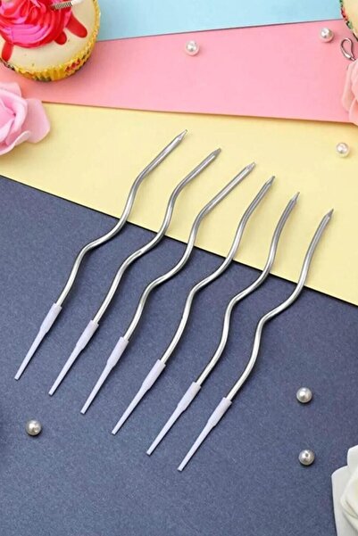 Atölye Mi Spiral Kıvrık Gümüş Parlak Gümüş Mumlar Pasta Mumu 6lı