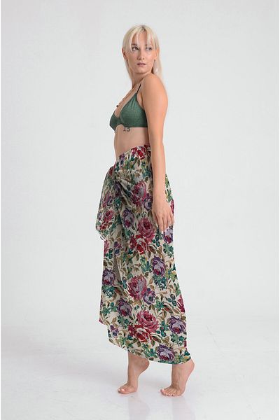 DESENİX Botanical Garden Pattern Pareo - 100X145 cm - Silky Chiffon & Luxury Satin Fabric Option - Beach Dress
