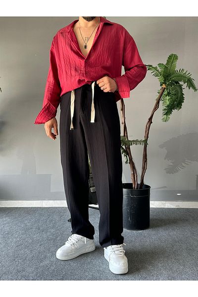 THEMANN Muslin Fabric Baggy Fit Black Trousers