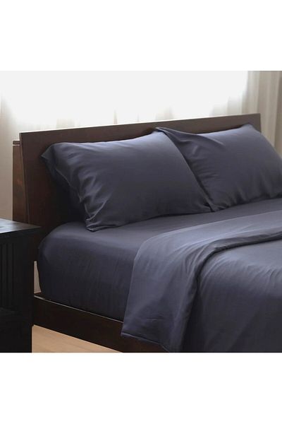 Kotonia Home Bed Sheet, 100% Cotton, Plain Color, Navy Blue, 220 X 240 Cm