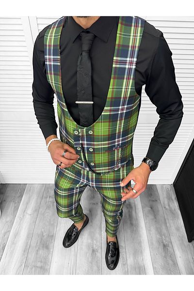 dehaine Men's suit, pants plus vest, green, B4100