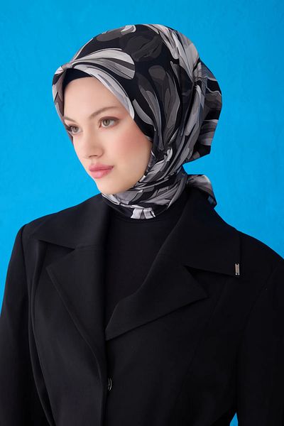 Belli Κασκόλ καθαρό μετάξι 4107D02 (Sura Silk) 90 x 90 Μαύρο - Λευκό