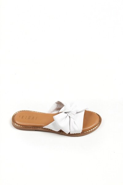 Deriderim Λευκή Γνήσια Δερμάτινη Σόλα Καφέ Μαλακό Γνήσιο Δέρμα Γυναικείες καλοκαιρινές παντόφλες