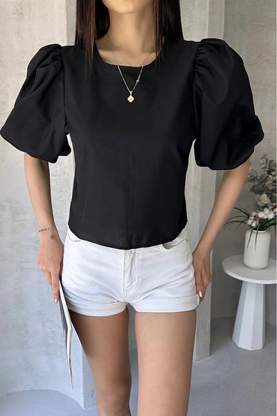 Nisa Luxury Boutique Watermelon Sleeve Back Bow Detailed Poplin Blouse