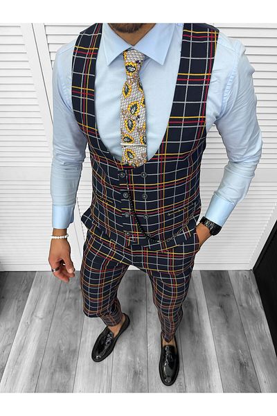 dehaine Men's suit, pants plus vest, navy blue, 12787