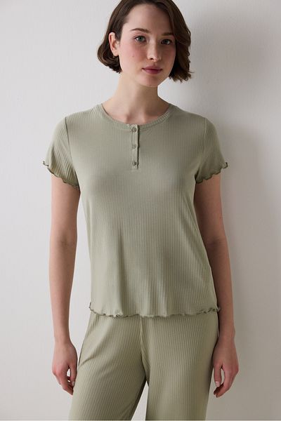 Penti Bloom Solid Khaki T-Shirt-Pyjama-Oberteil