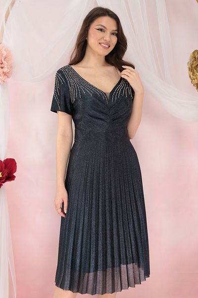 cupper Navy blue occasion dress with glitter and silver appliqués on the shoulders