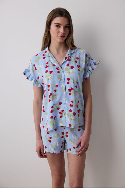 Penti Set de pijamale albastru deschis cămașă căpșuni
