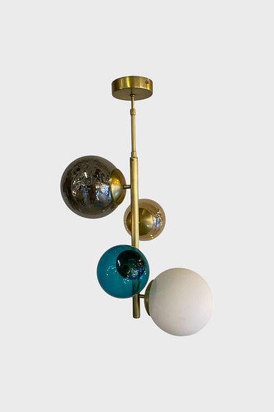 Favori Aydınlatma Modern Colored Glass Globe Chandelier – Gold Body, 4-Piece Decorative Pendant Lighting