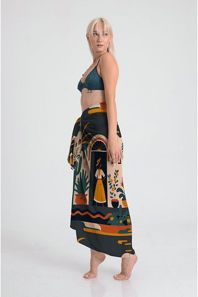 DESENİX Hot Summer Night Pattern Pareo - 100X145 cm - Silky Chiffon & Luxury Satin Fabric Option - Beach Dress