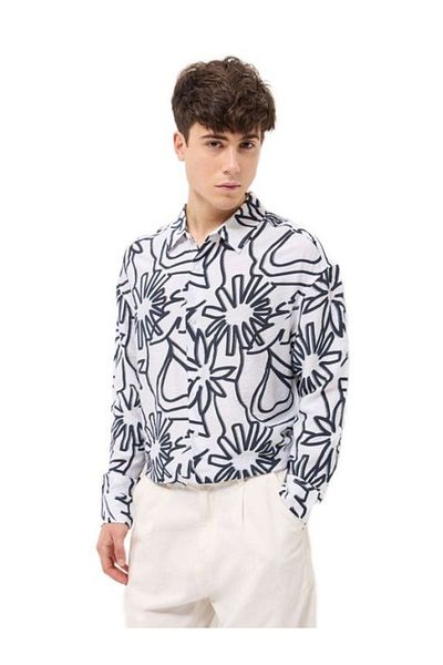 The Bear House Men's White Floral Abstract Printed Relax Fit Overshirt For Every Occasion