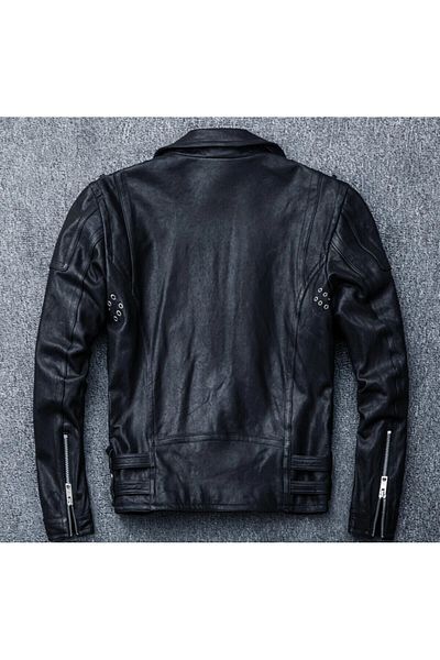 NYC GİYİM TEKSTİL Biker Genuine Leather Motorcycle Coat