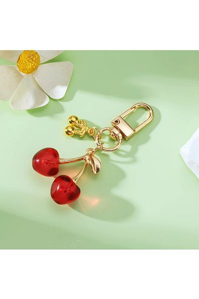 CEDAN Cherry & Heart Keychain - Cute Metal Bag Charm for Women, Perfect Birthday Gift