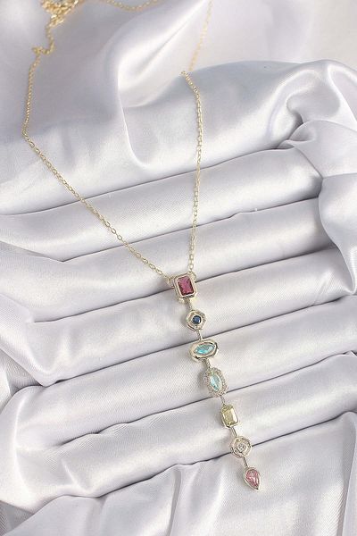 Clariss Brass Gold Color Zircon Stone Baguette Low-Cut Model Women's Necklace