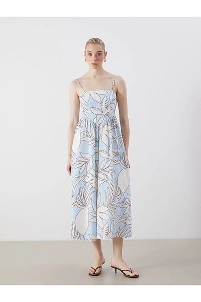 LC Waikiki Lcw Vision Blue Square Neck Floral Poplin Dress