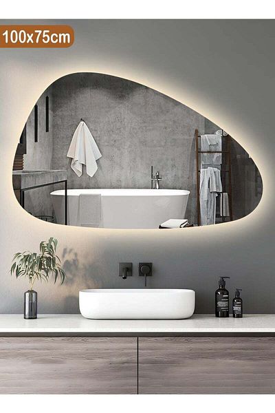Taimi Irregular Touch Control Wall Mirror with 3 Colors LED Backlit for Bathroom and Bedroom 100x75cm