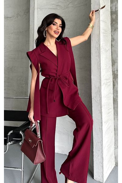pembekurdelem Women's Tie-Up Vest Trousers Suit Claret Red