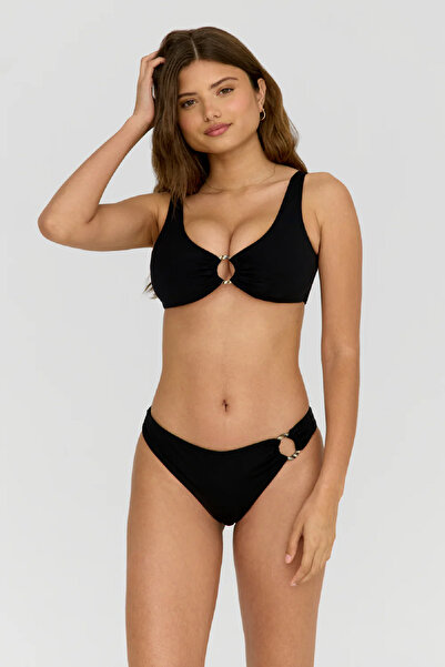 BİMAYO Women's Black Double Ring Lined Stylish Sea-Pool Bikini Set