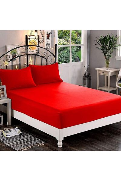 Kotonia Home Bed Cover With Elastic, 100% Cotton, Damask Delux Satin, Red, 160×200 35 Cm