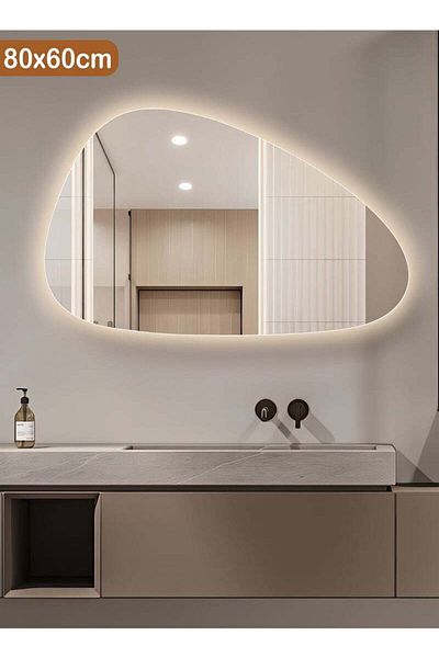 Taimi Irregular Touch Control Wall Mirror with 3 Colors LED Backlit for Bathroom and Bedroom 80x60cm