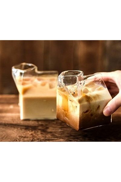 RADGX Milk Box, Milk Cup, Borosilicate Heat Resistant Milk Box Shaped Cup 350 ml