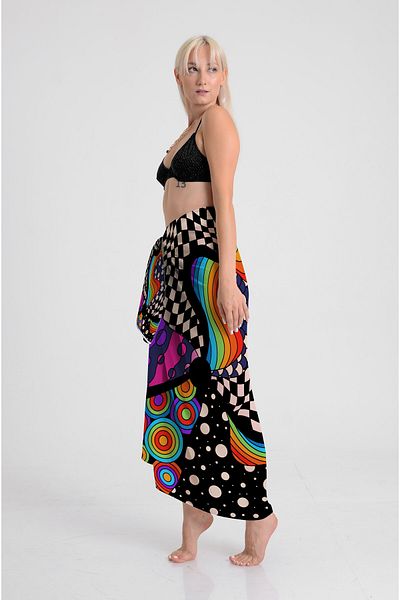 DESENİX Crazy Geometric Pattern Pareo - 100X145 cm - Silky Chiffon & Luxury Satin Fabric Option- Beach Dress