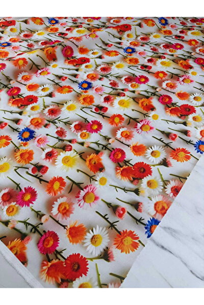 ipekkumaş Papatya Bahçesi Desen Elbiselik Krep Kumaş Elbise Etek Gömlek Şalva...